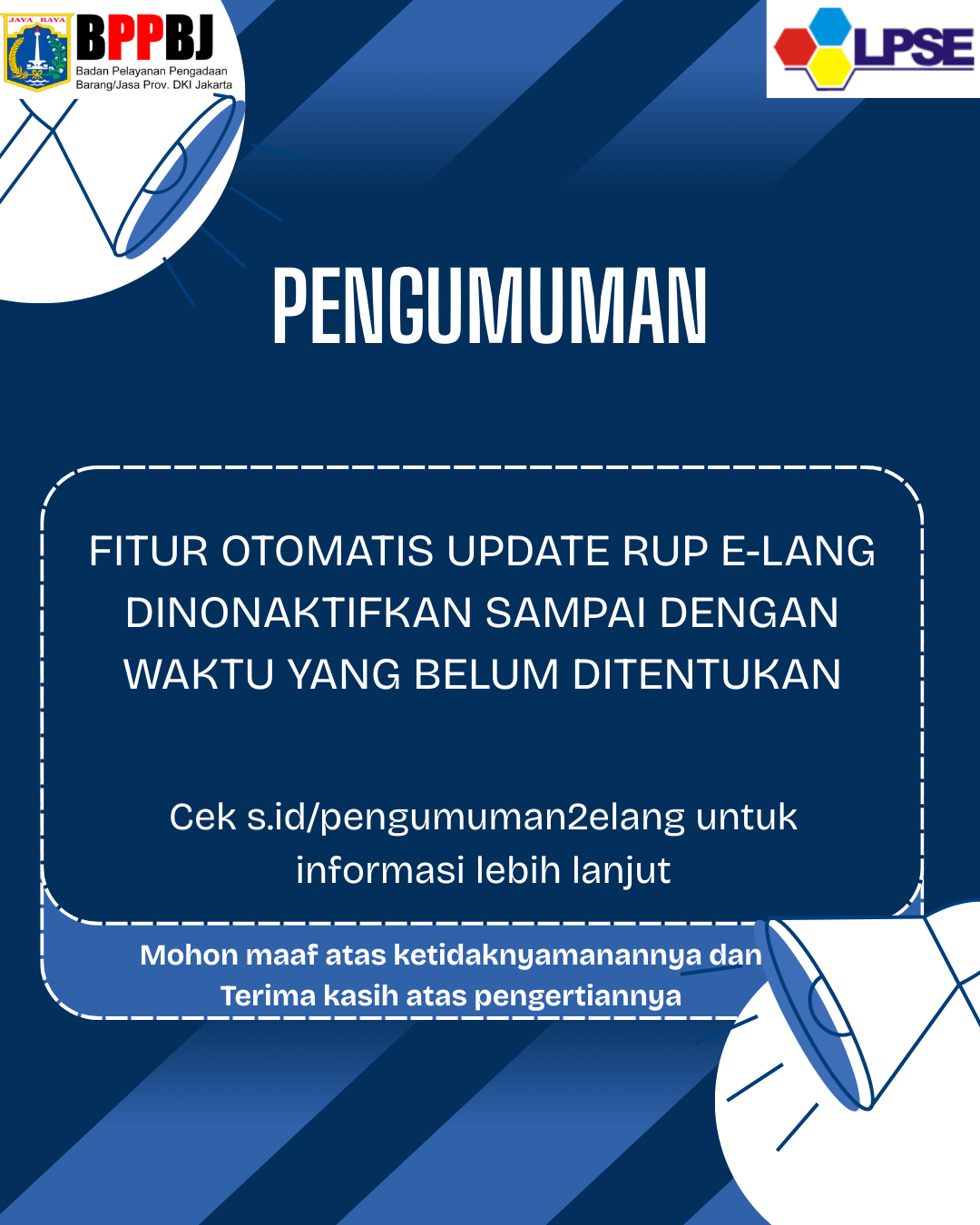 Fitur Otomatis Perbarui RUP di e-Lang Dinonaktifkan